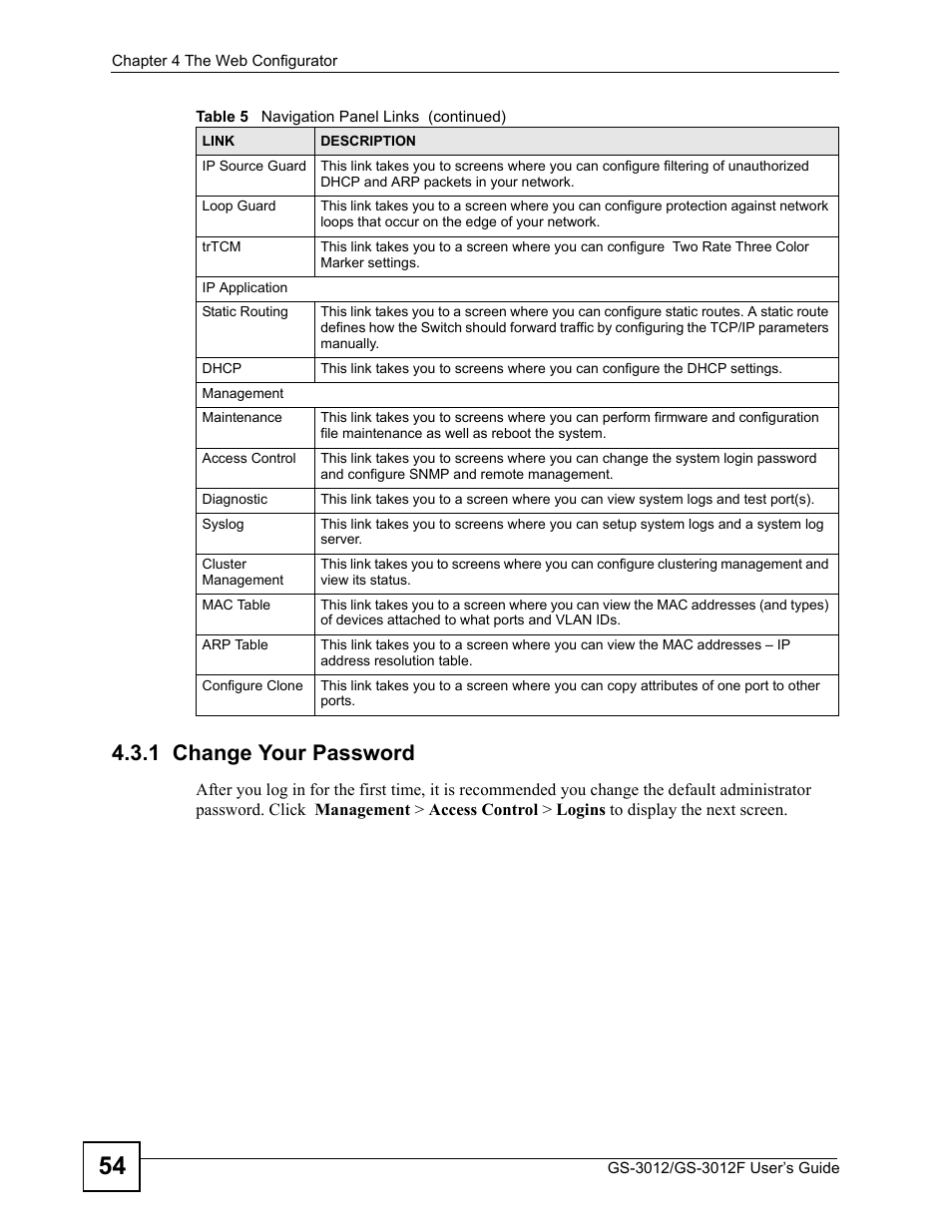 1 change your password | ZyXEL Communications GS-3012F/3012 User Manual | Page 54 / 314