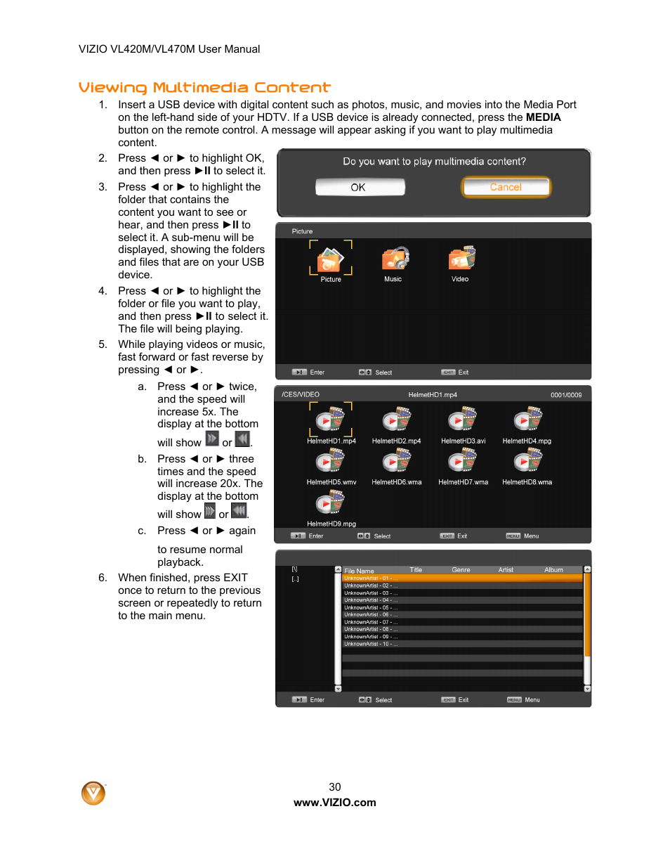 Viewing multimedia content | ZyXEL Communications VL470M User Manual | Page 30 / 64