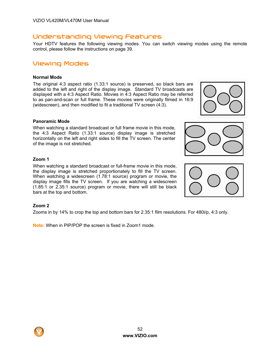 Understanding viewing features, Viewing modes | ZyXEL Communications VL470M User Manual | Page 52 / 64