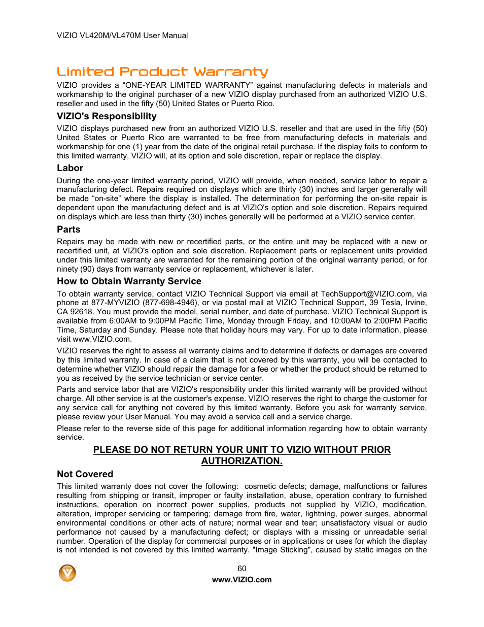 Limited product warranty | ZyXEL Communications VL470M User Manual | Page 60 / 64