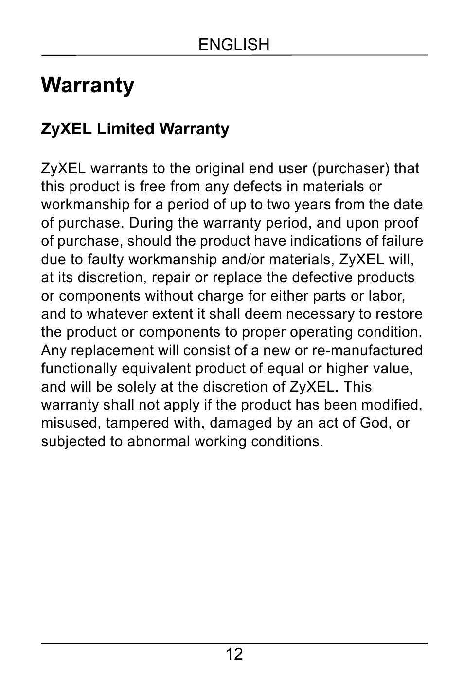 Warranty | ZyXEL Communications GS-105B User Manual | Page 12 / 48