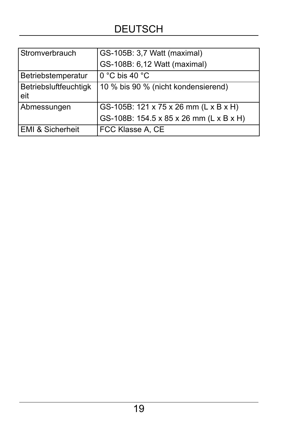 19 deutsch | ZyXEL Communications GS-105B User Manual | Page 19 / 48