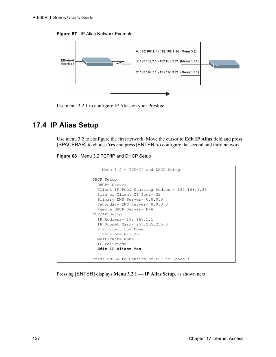 4 ip alias setup | ZyXEL Communications ADSL2+ Ethernet Gateway P-660R-T Series User Manual | Page 137 / 302