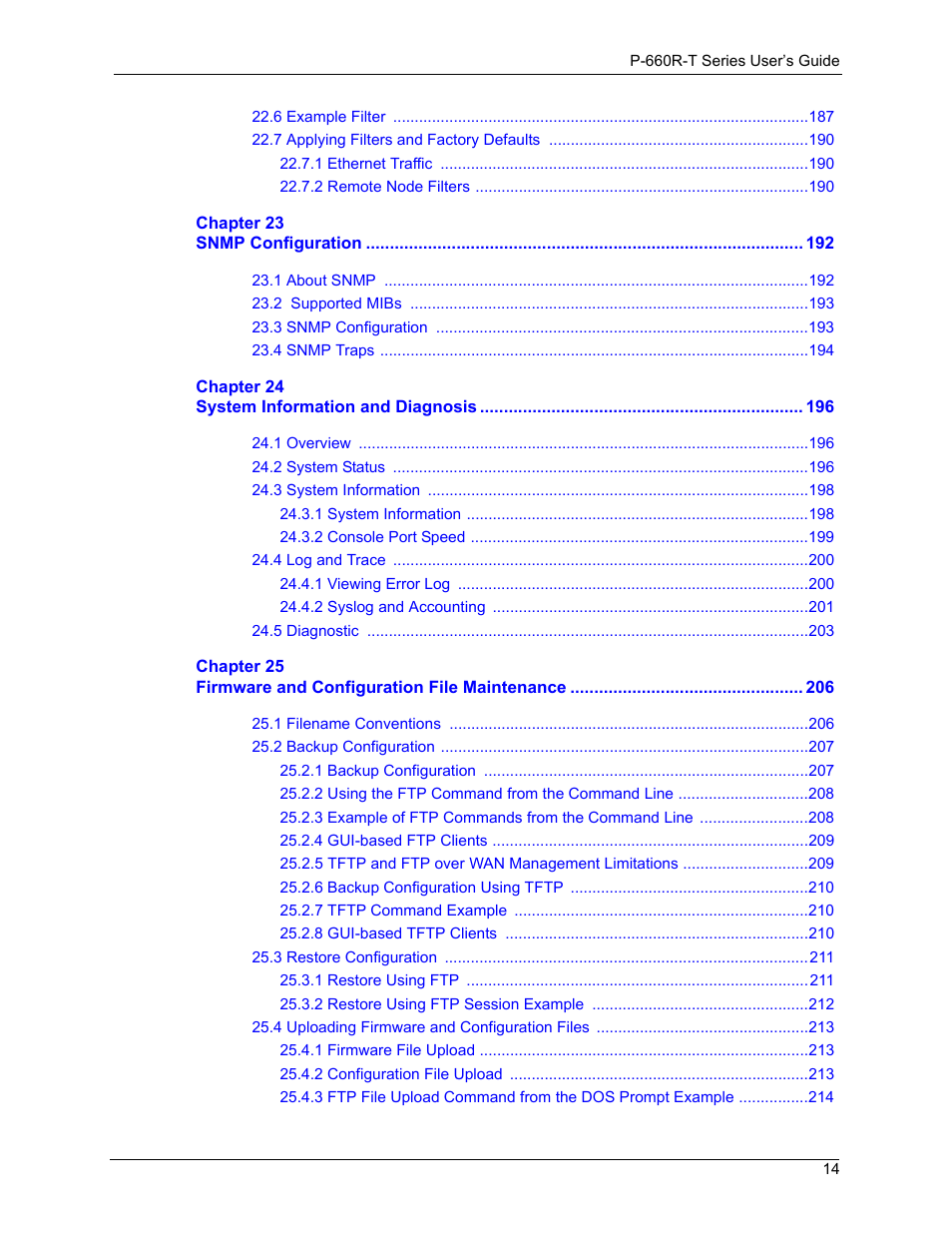 ZyXEL Communications ADSL2+ Ethernet Gateway P-660R-T Series User Manual | Page 14 / 302