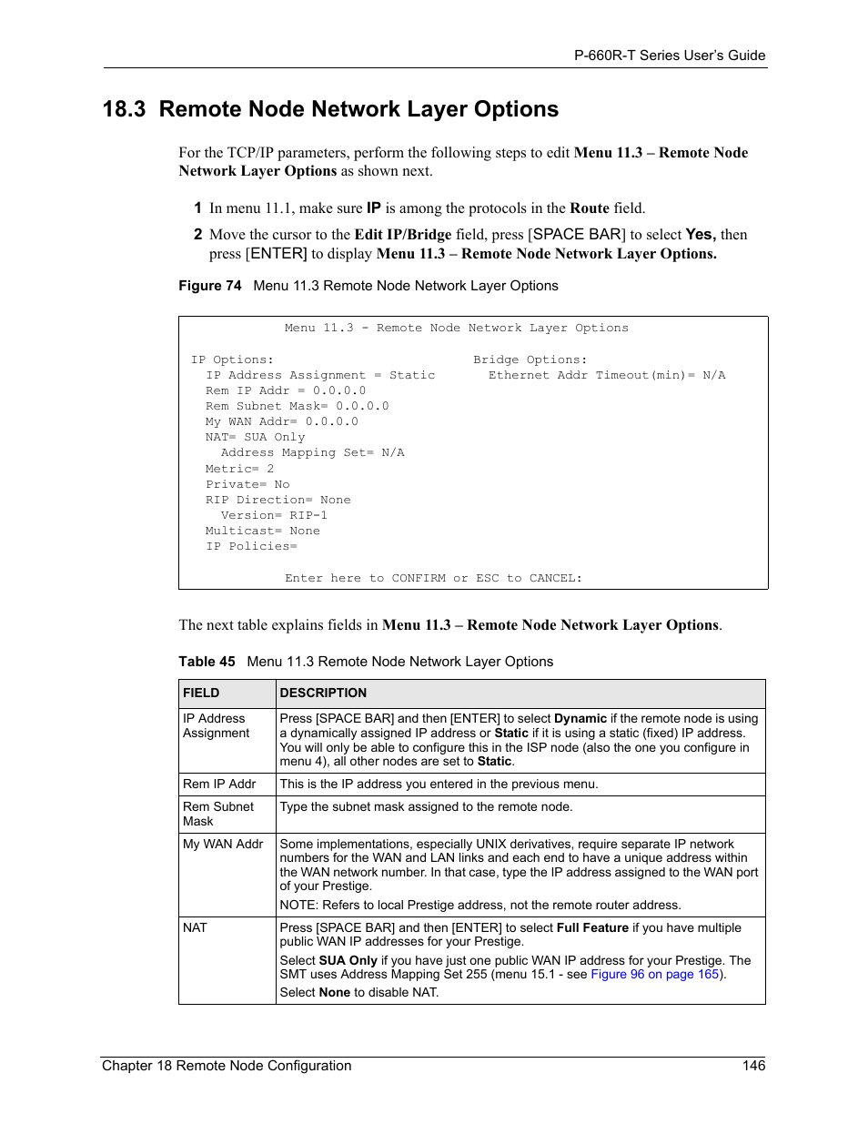 3 remote node network layer options | ZyXEL Communications ADSL2+ Ethernet Gateway P-660R-T Series User Manual | Page 146 / 302