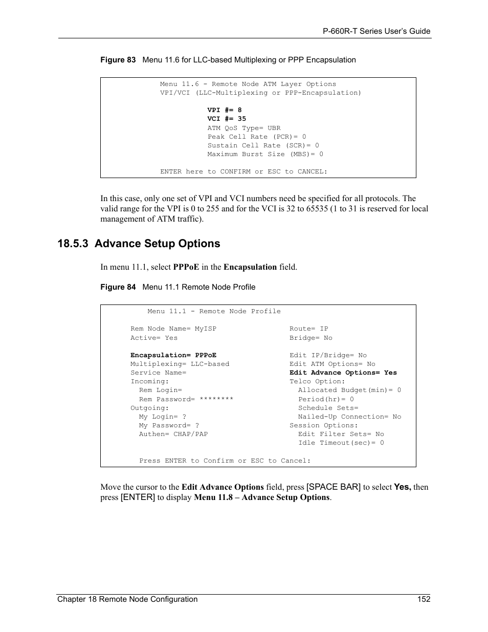 3 advance setup options | ZyXEL Communications ADSL2+ Ethernet Gateway P-660R-T Series User Manual | Page 152 / 302