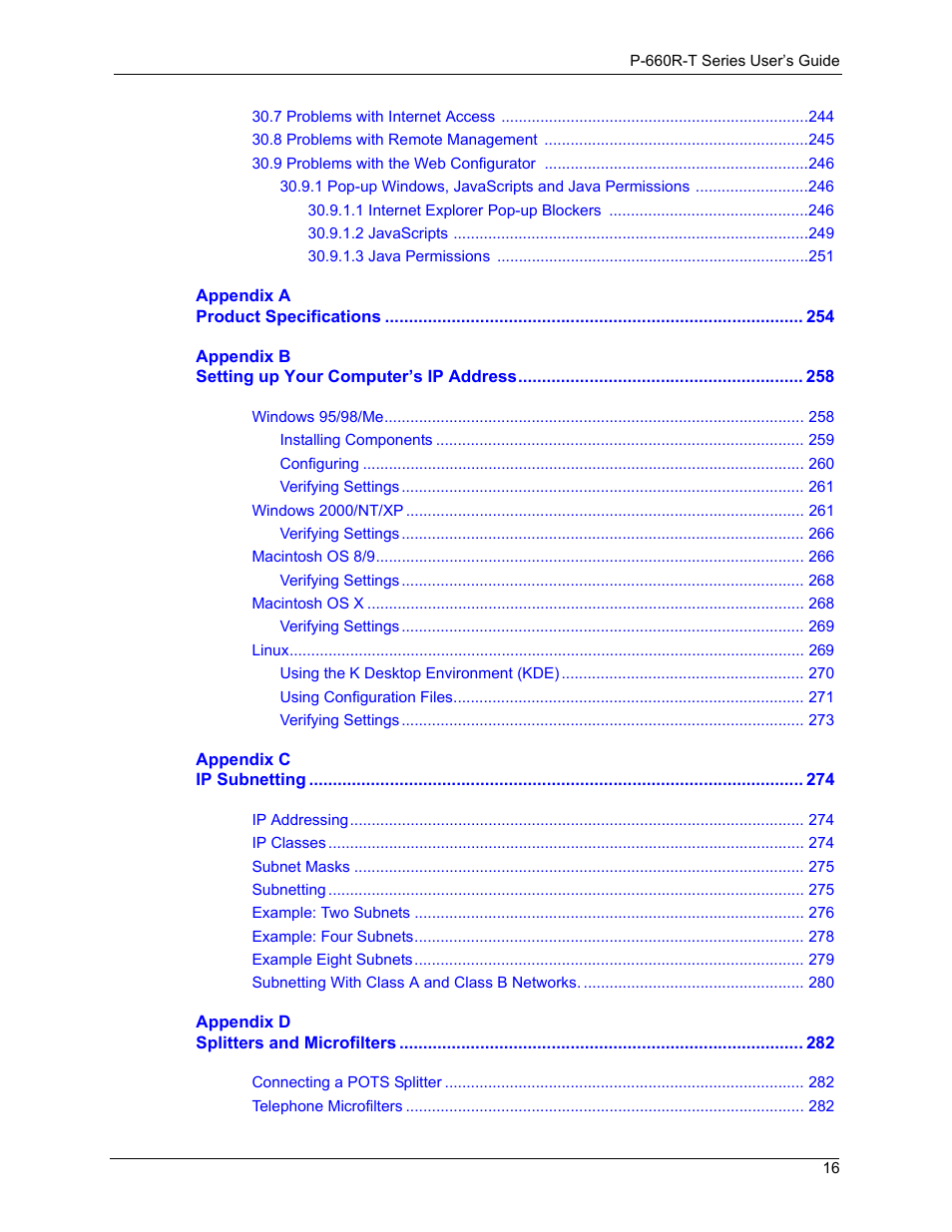 ZyXEL Communications ADSL2+ Ethernet Gateway P-660R-T Series User Manual | Page 16 / 302