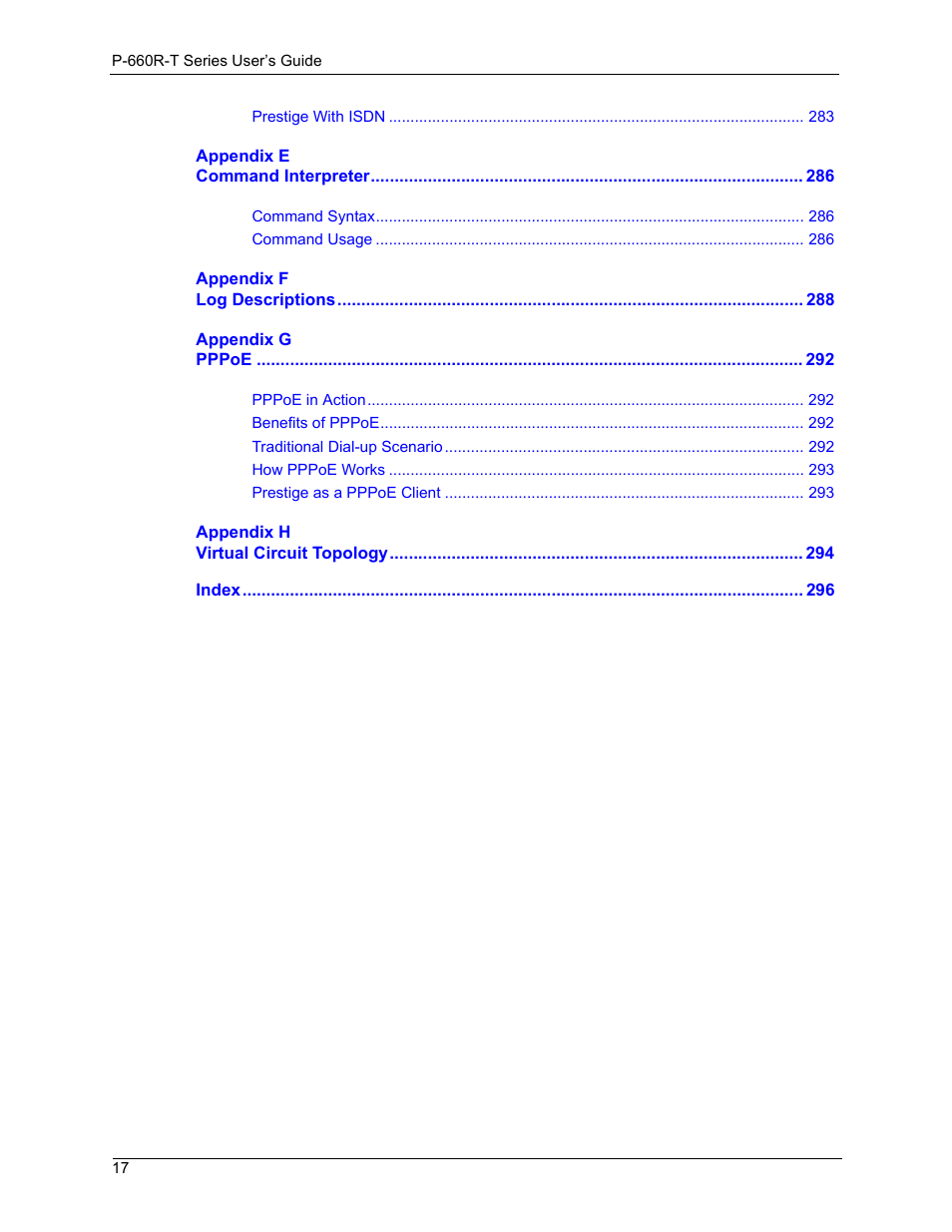 ZyXEL Communications ADSL2+ Ethernet Gateway P-660R-T Series User Manual | Page 17 / 302