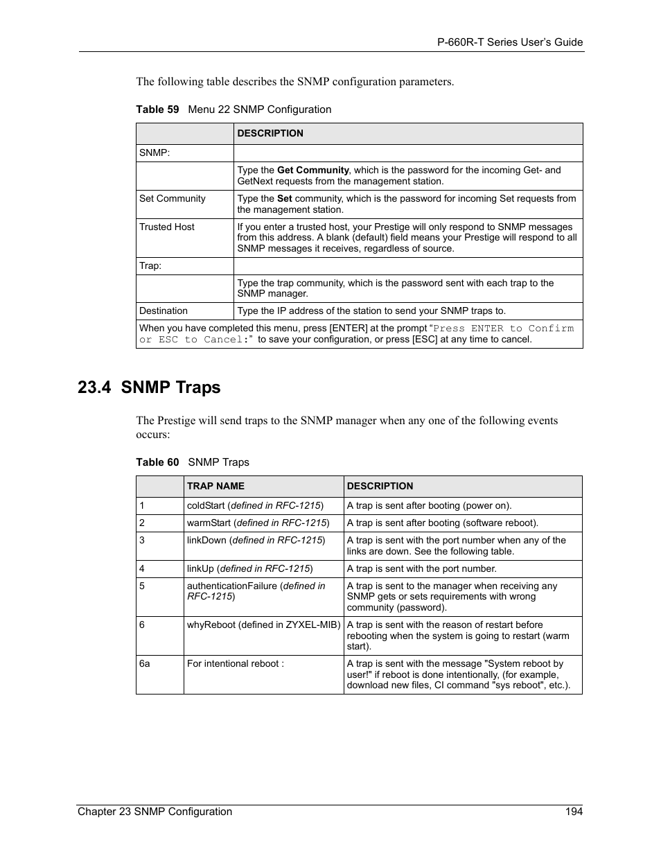 4 snmp traps | ZyXEL Communications ADSL2+ Ethernet Gateway P-660R-T Series User Manual | Page 194 / 302