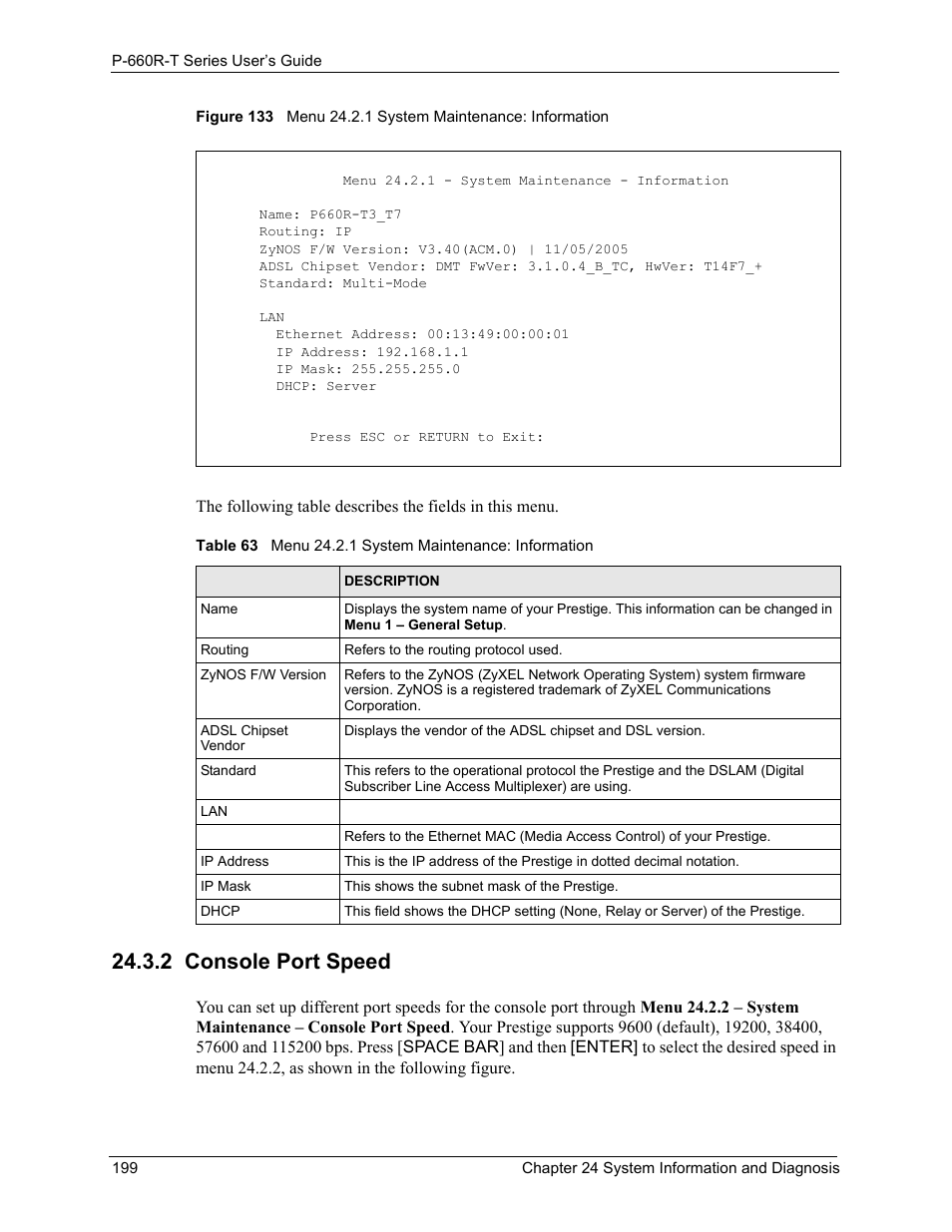 2 console port speed | ZyXEL Communications ADSL2+ Ethernet Gateway P-660R-T Series User Manual | Page 199 / 302