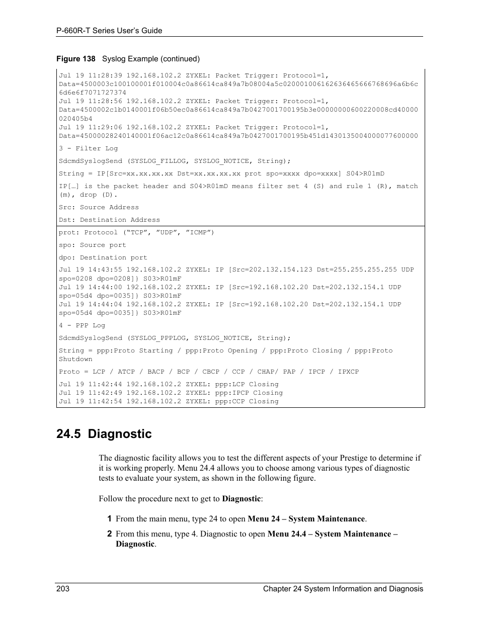 5 diagnostic | ZyXEL Communications ADSL2+ Ethernet Gateway P-660R-T Series User Manual | Page 203 / 302