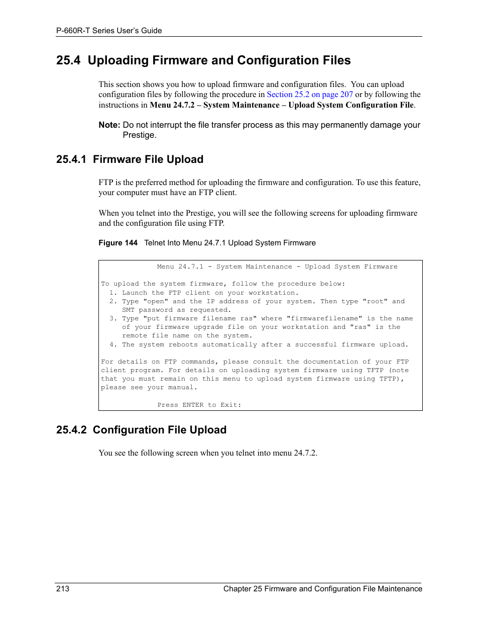 4 uploading firmware and configuration files, 1 firmware file upload, 2 configuration file upload | ZyXEL Communications ADSL2+ Ethernet Gateway P-660R-T Series User Manual | Page 213 / 302
