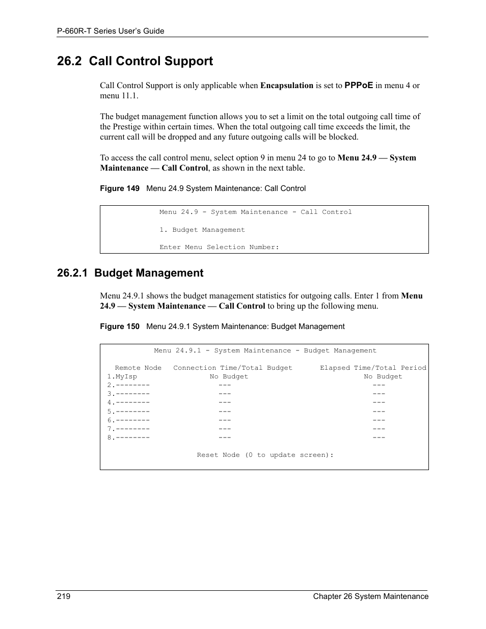 2 call control support, 1 budget management | ZyXEL Communications ADSL2+ Ethernet Gateway P-660R-T Series User Manual | Page 219 / 302