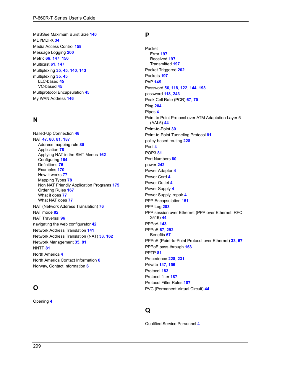 ZyXEL Communications ADSL2+ Ethernet Gateway P-660R-T Series User Manual | Page 299 / 302