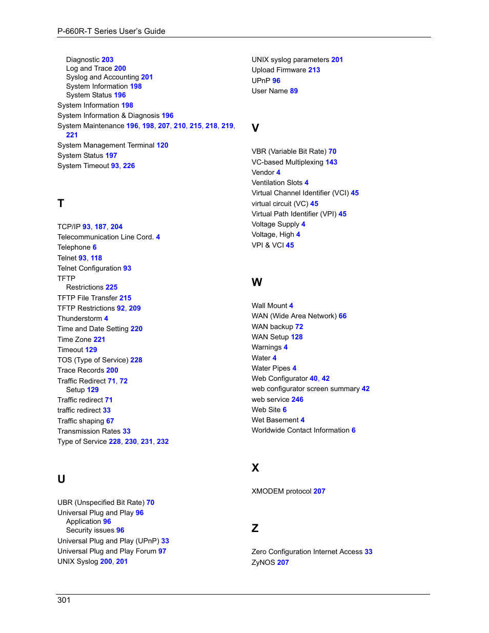 ZyXEL Communications ADSL2+ Ethernet Gateway P-660R-T Series User Manual | Page 301 / 302