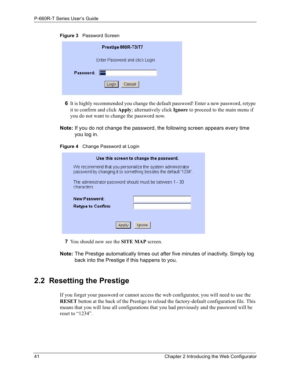 2 resetting the prestige | ZyXEL Communications ADSL2+ Ethernet Gateway P-660R-T Series User Manual | Page 41 / 302