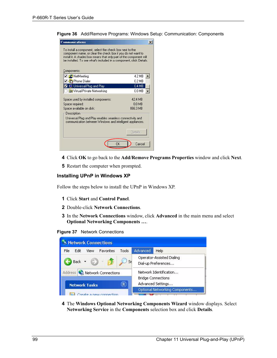 Figure 37 network connections | ZyXEL Communications ADSL2+ Ethernet Gateway P-660R-T Series User Manual | Page 99 / 302