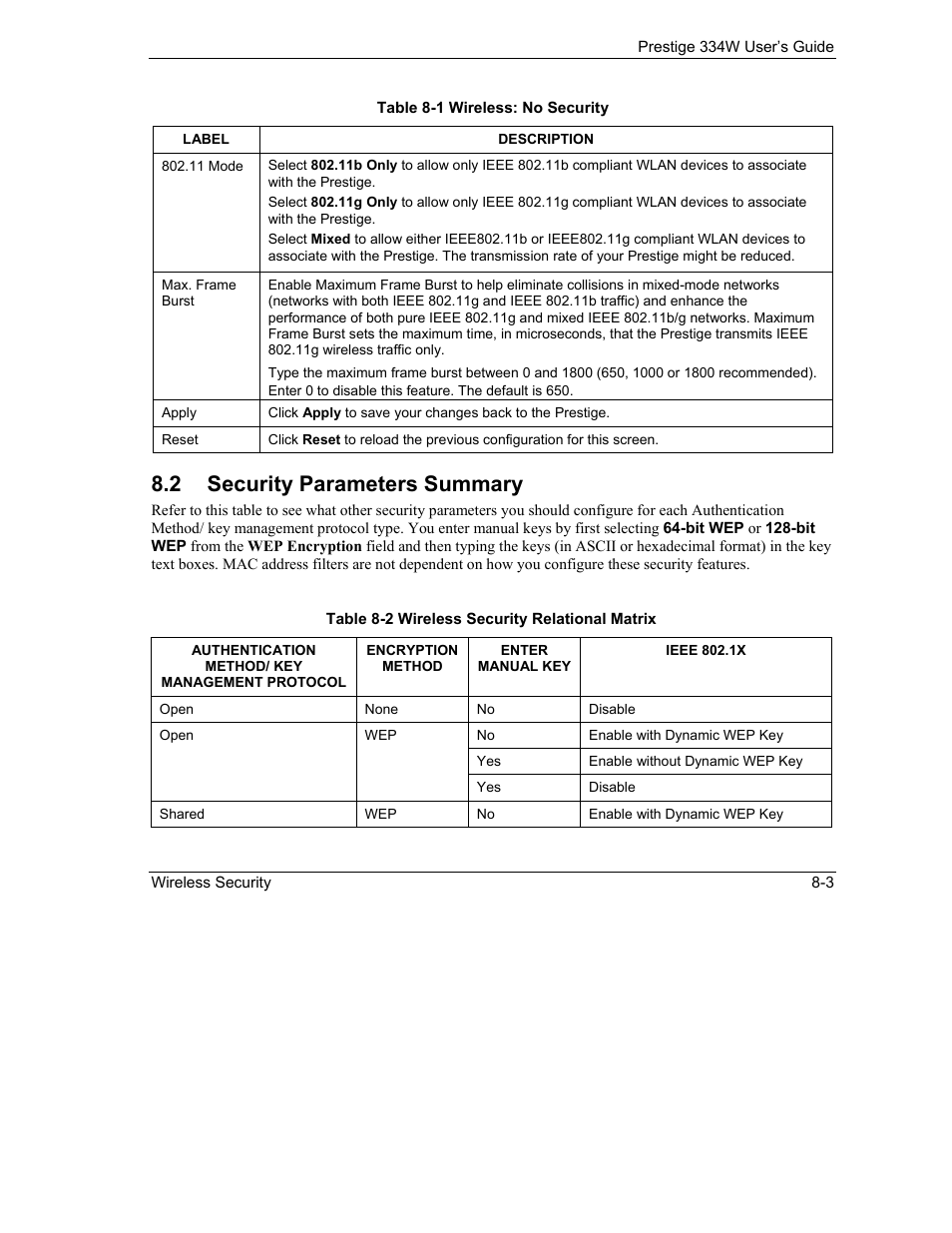 Security parameters summary, 2 security parameters summary | ZyXEL Communications P-334W User Manual | Page 101 / 496