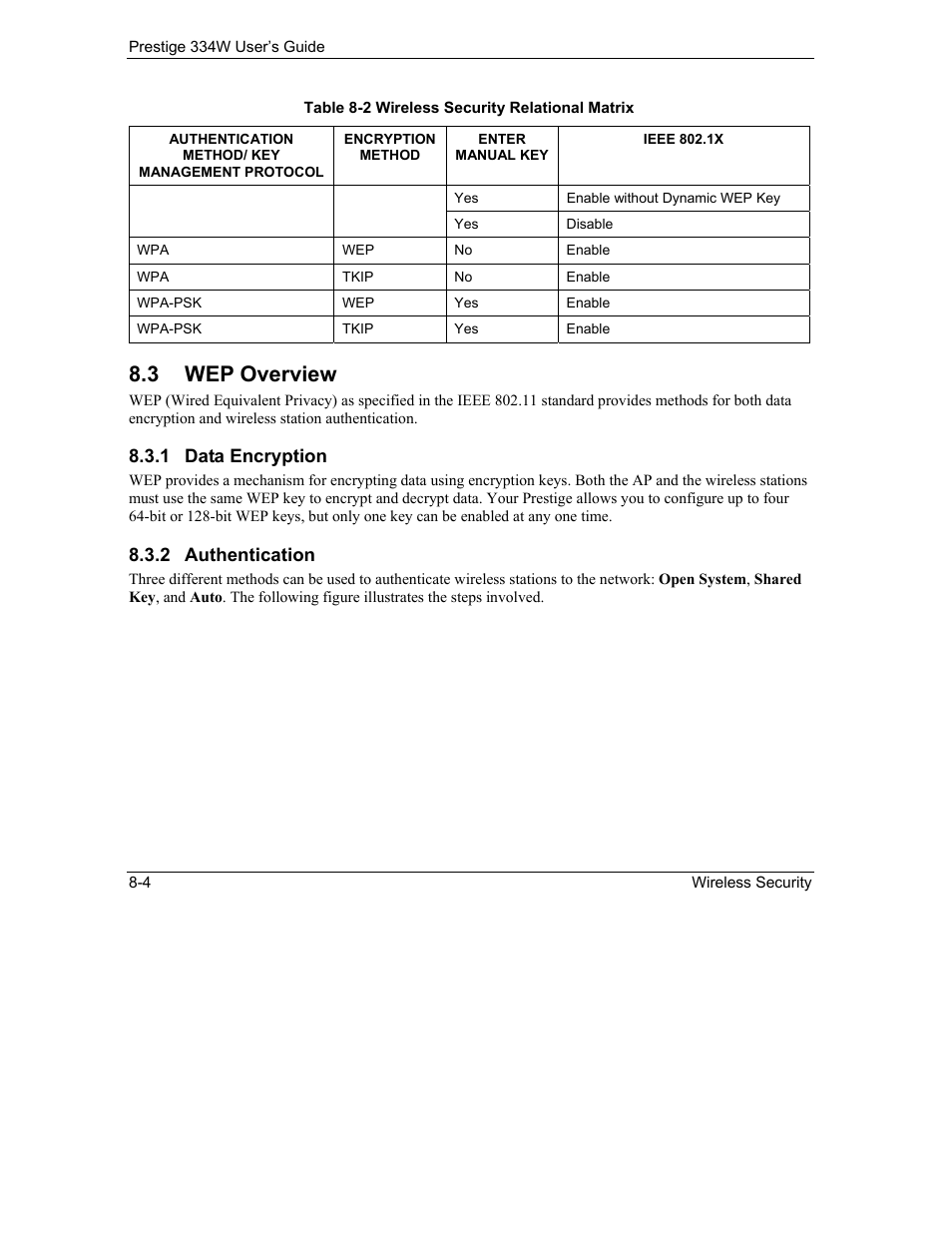 Wep overview, Data encryption, Authentication | 3 wep overview | ZyXEL Communications P-334W User Manual | Page 102 / 496