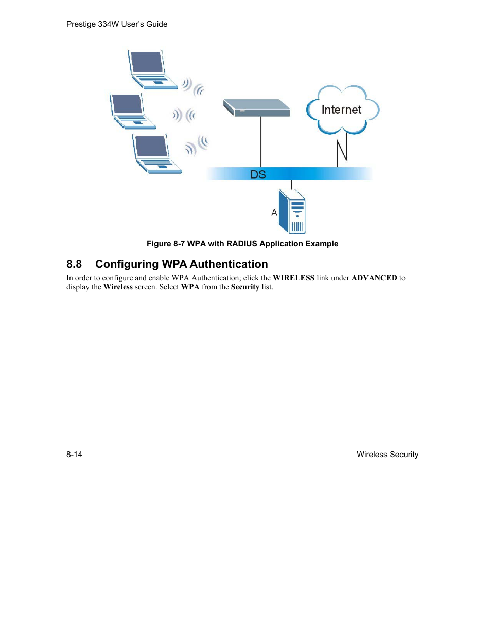 Configuring wpa authentication, 8 configuring wpa authentication | ZyXEL Communications P-334W User Manual | Page 112 / 496