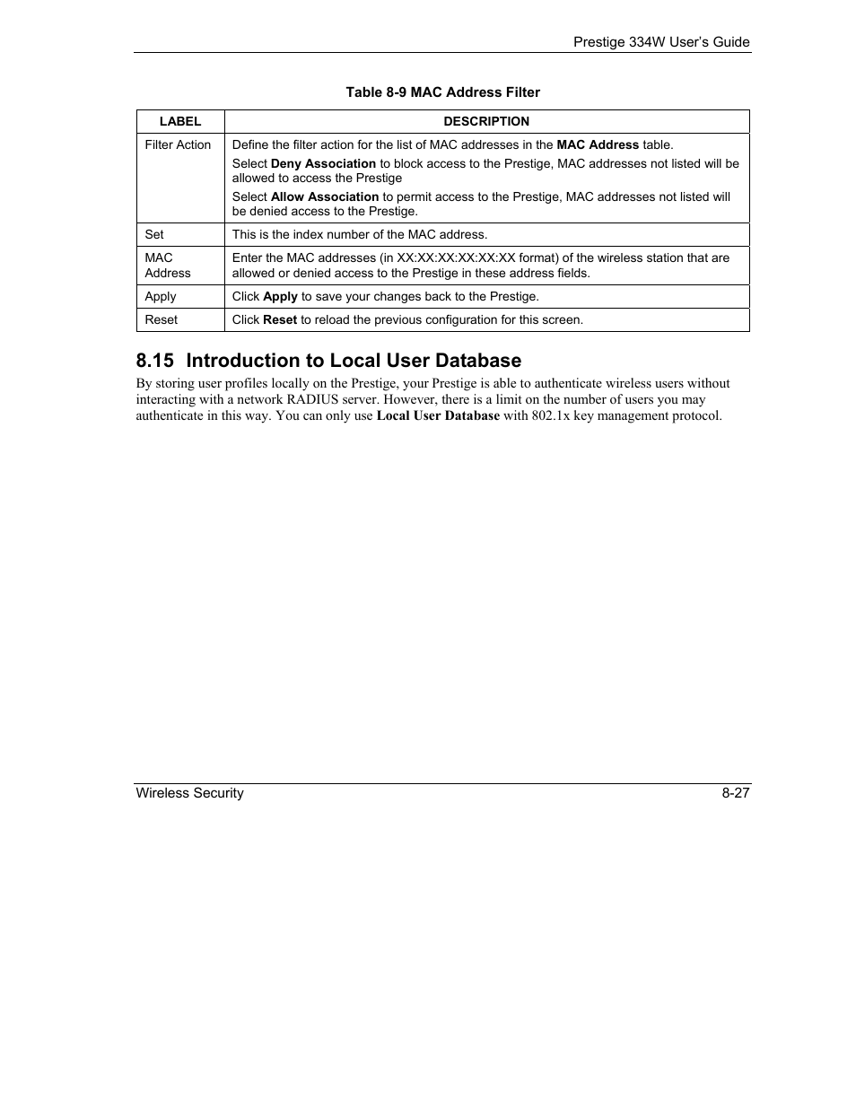 Introduction to local user database, 15 introduction to local user database | ZyXEL Communications P-334W User Manual | Page 125 / 496