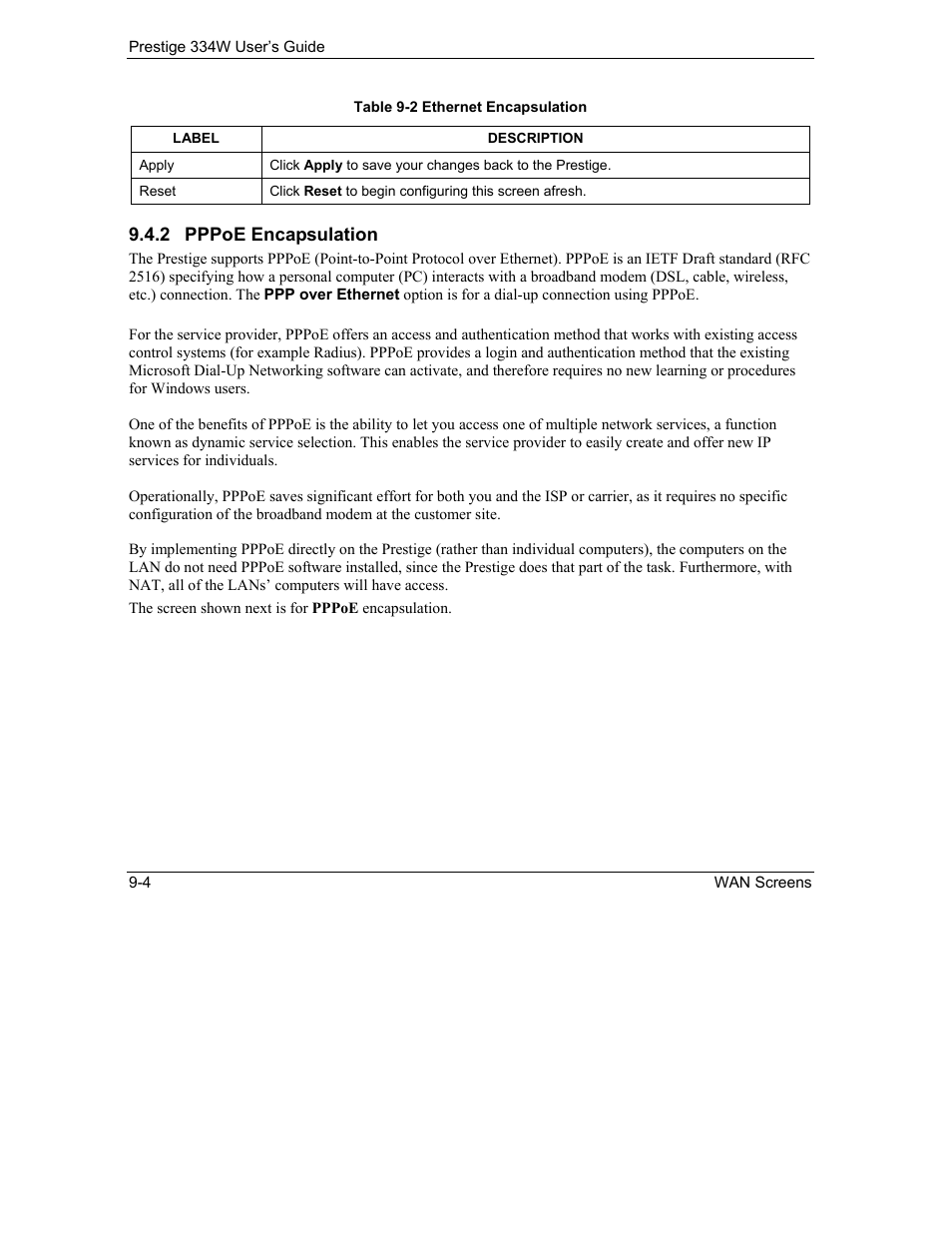 Pppoe encapsulation | ZyXEL Communications P-334W User Manual | Page 134 / 496