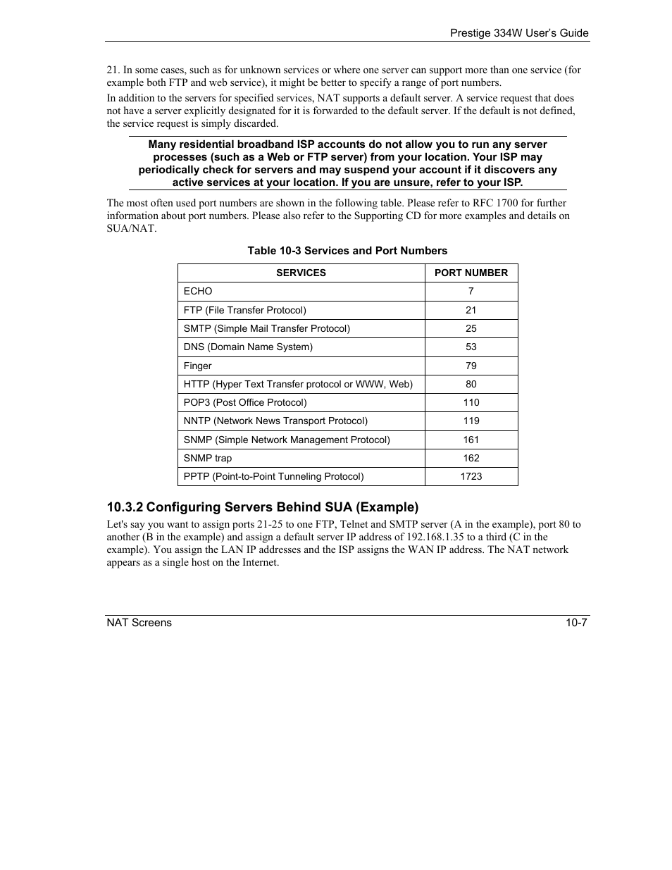 Configuring servers behind sua (example), 2 configuring servers behind sua (example) | ZyXEL Communications P-334W User Manual | Page 153 / 496