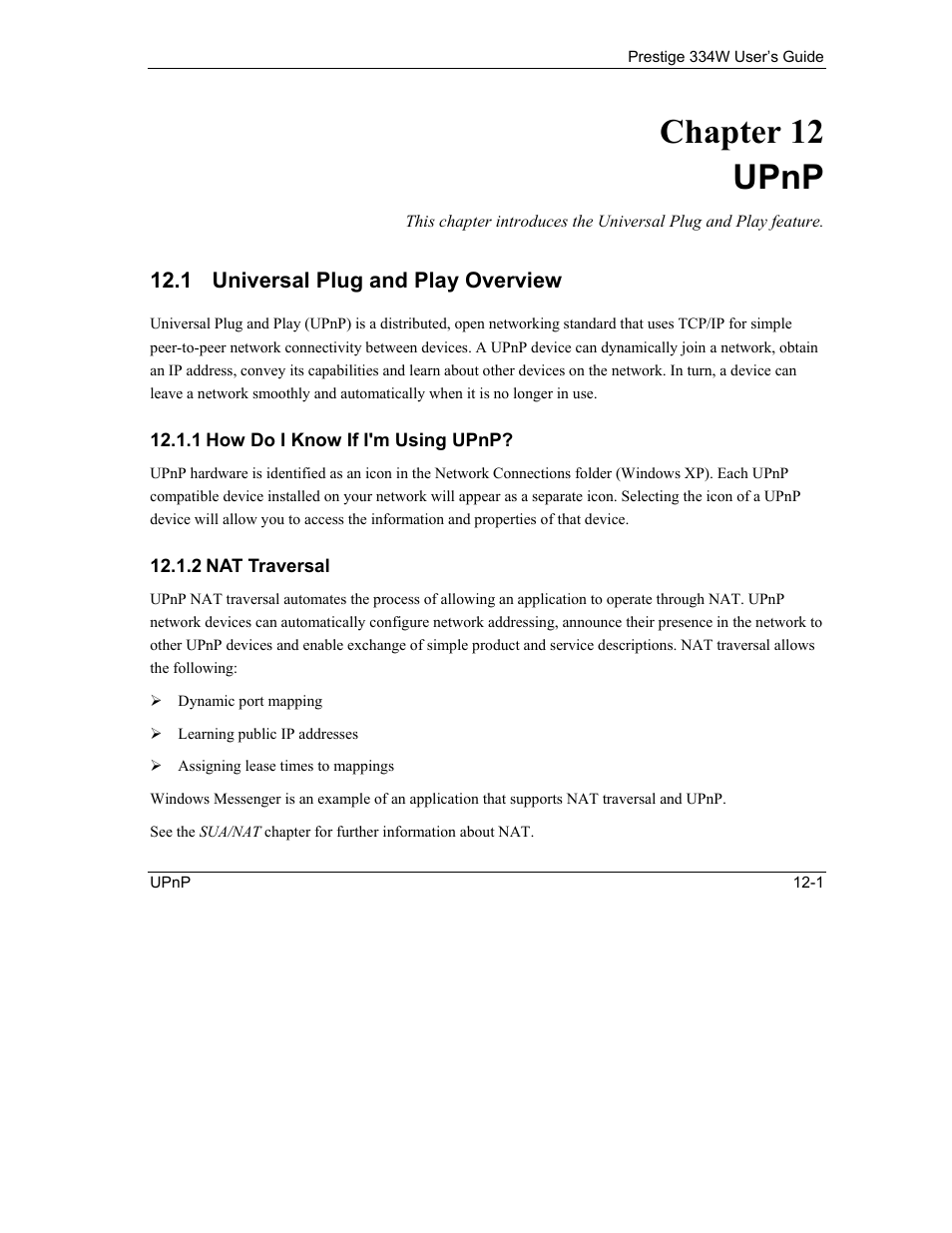 Upnp, Universal plug and play overview, How do i know if i'm using upnp | Nat traversal, Chapter 12 upnp | ZyXEL Communications P-334W User Manual | Page 169 / 496