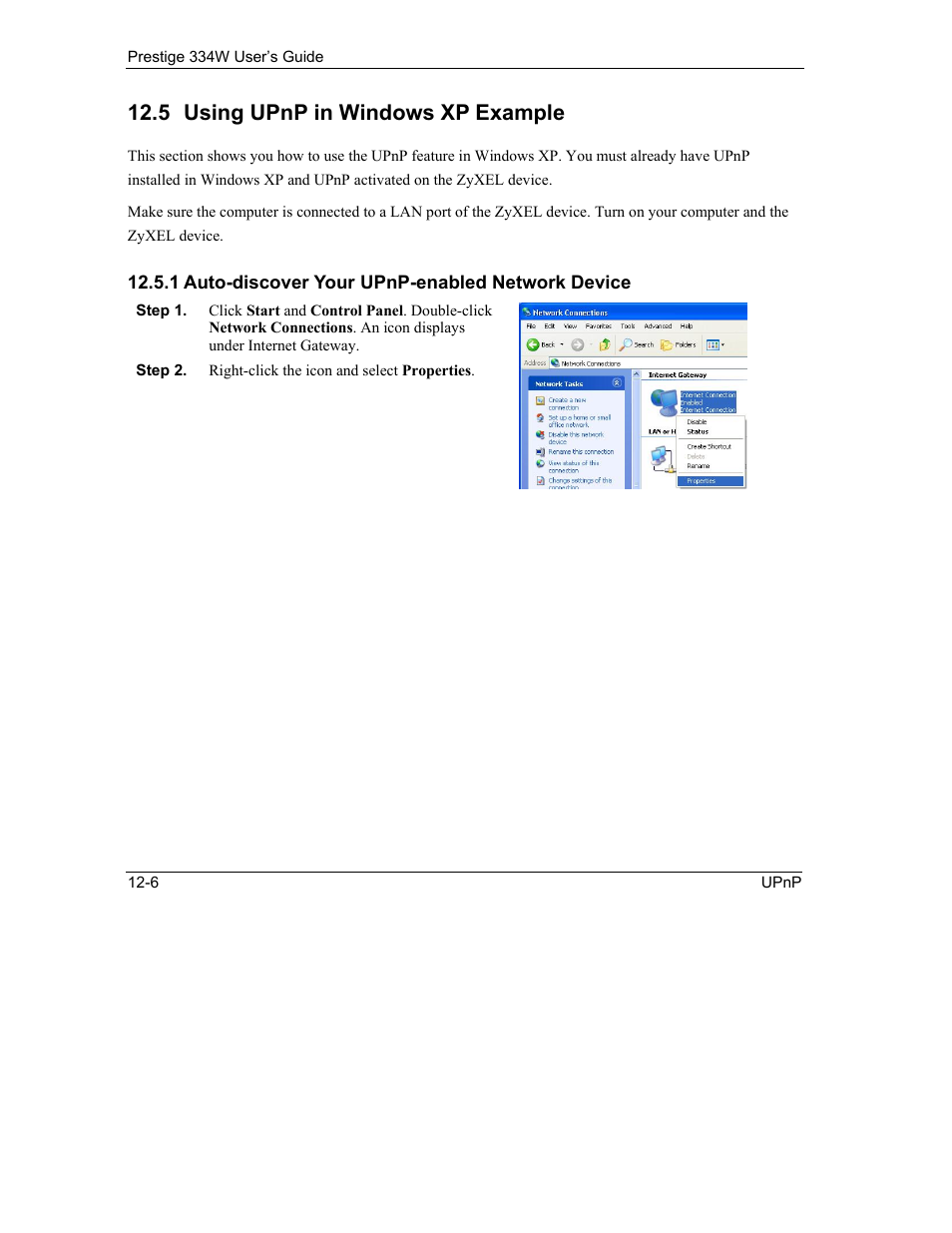 Using upnp in windows xp example, Auto-discover your upnp-enabled network device, 5 using upnp in windows xp example | ZyXEL Communications P-334W User Manual | Page 174 / 496