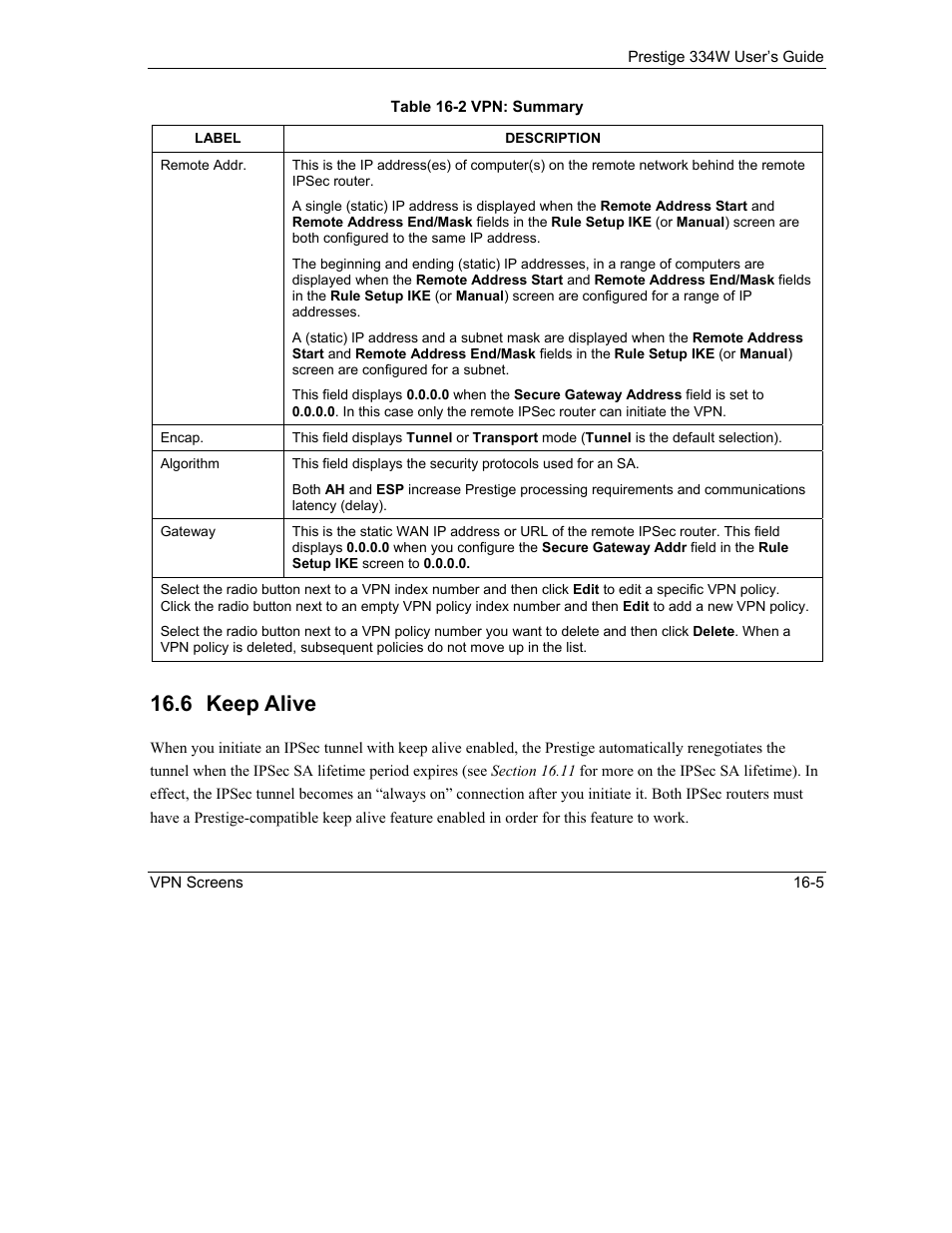 Keep alive, 6 keep alive | ZyXEL Communications P-334W User Manual | Page 215 / 496