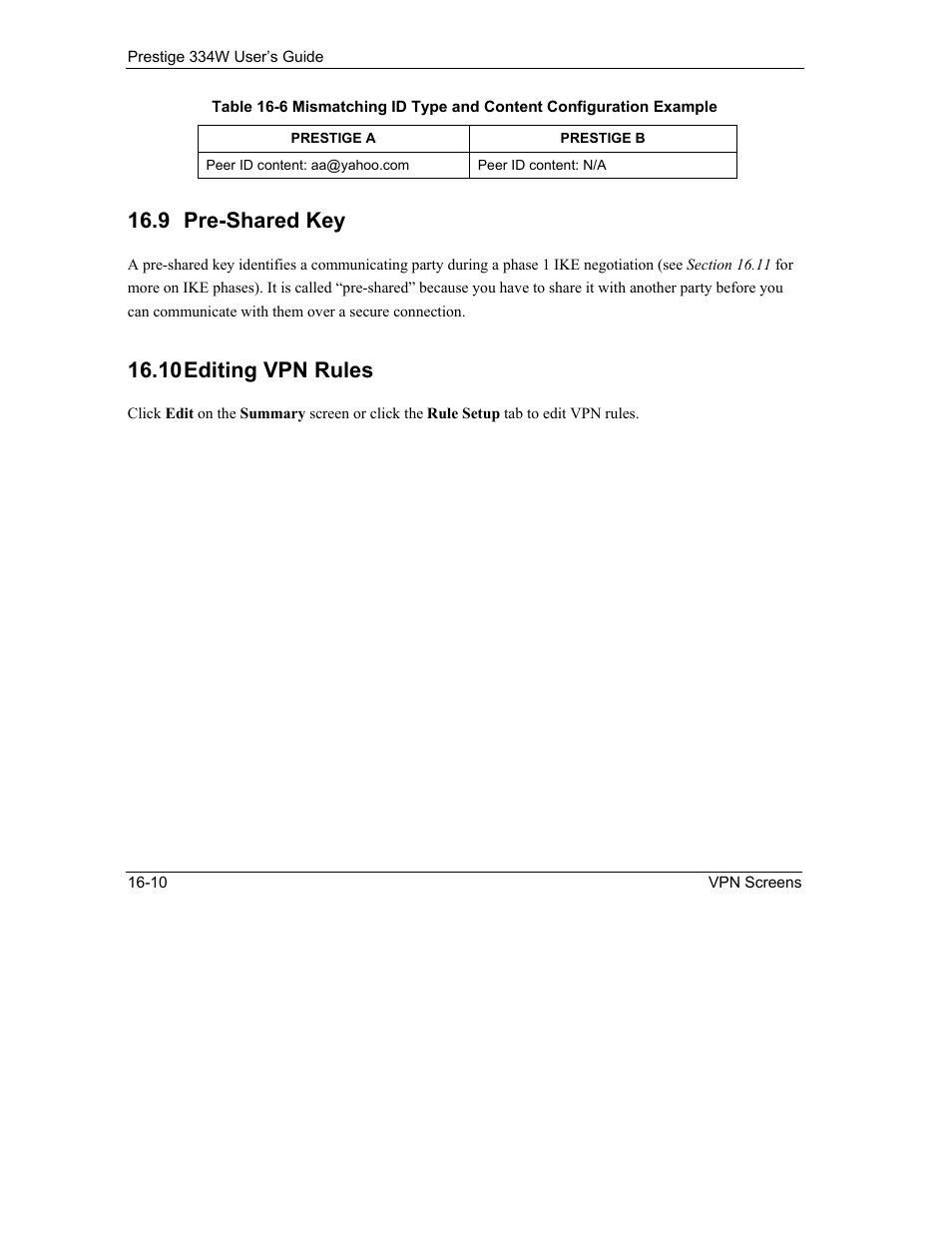 Pre-shared key, Editing vpn rules, 9 pre-shared key | 10 editing vpn rules | ZyXEL Communications P-334W User Manual | Page 220 / 496