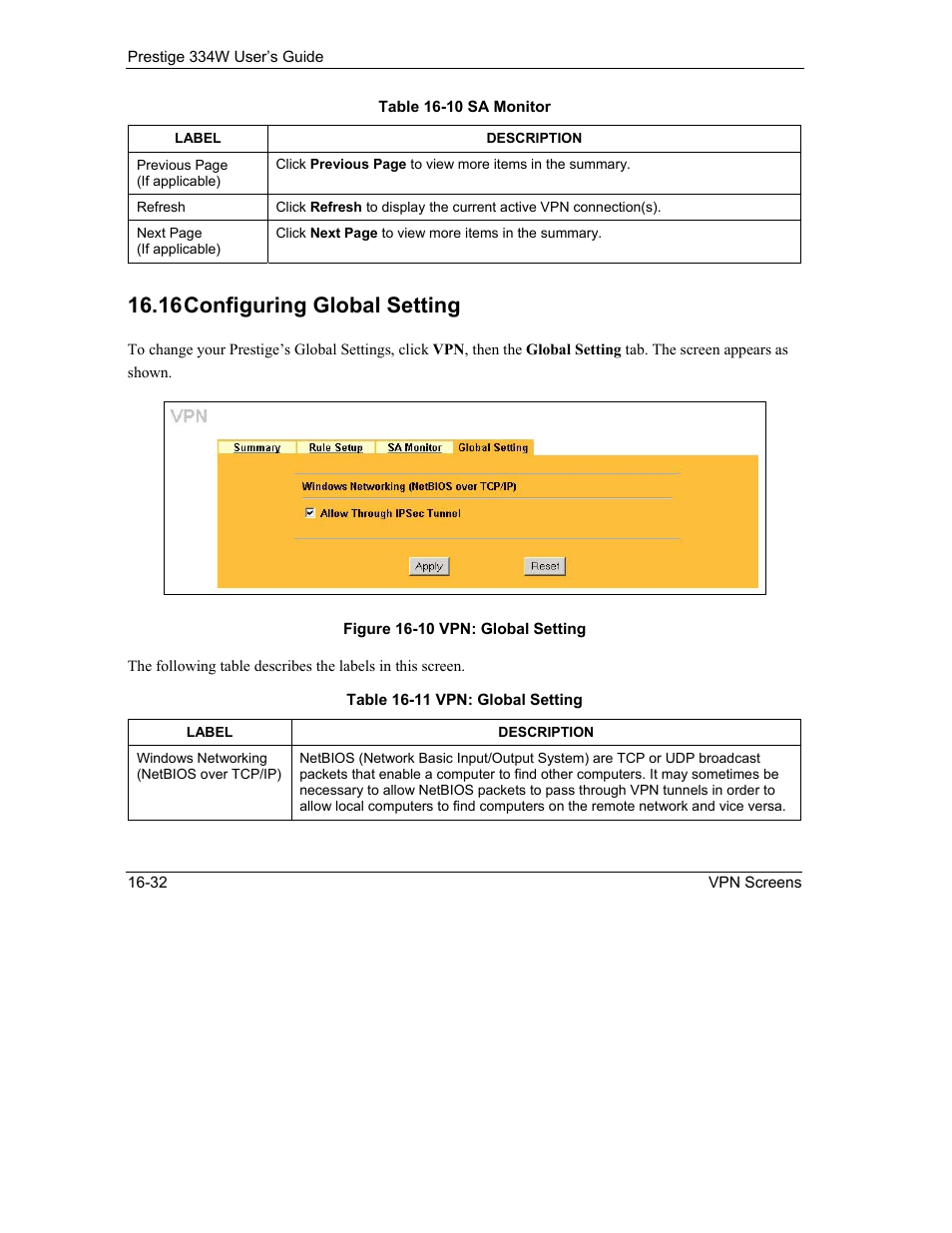 Configuring global setting, 16 configuring global setting | ZyXEL Communications P-334W User Manual | Page 242 / 496