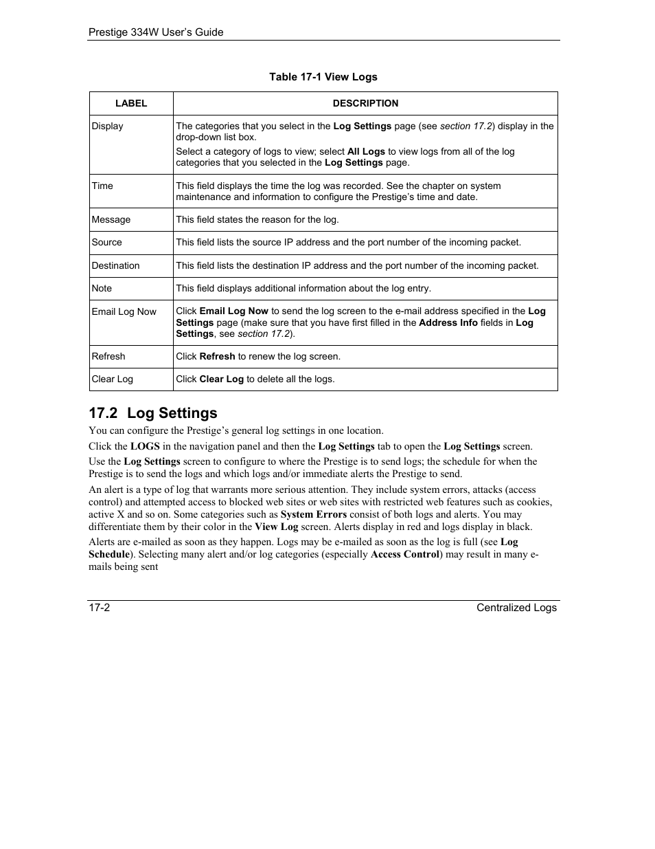 Log settings, 2 log settings | ZyXEL Communications P-334W User Manual | Page 250 / 496