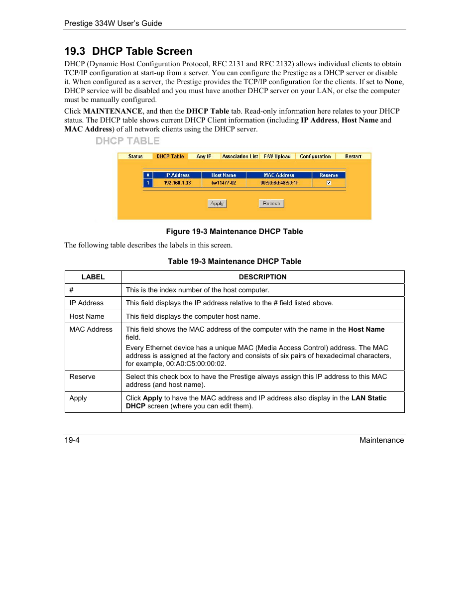 Dhcp table screen, 3 dhcp table screen | ZyXEL Communications P-334W User Manual | Page 272 / 496