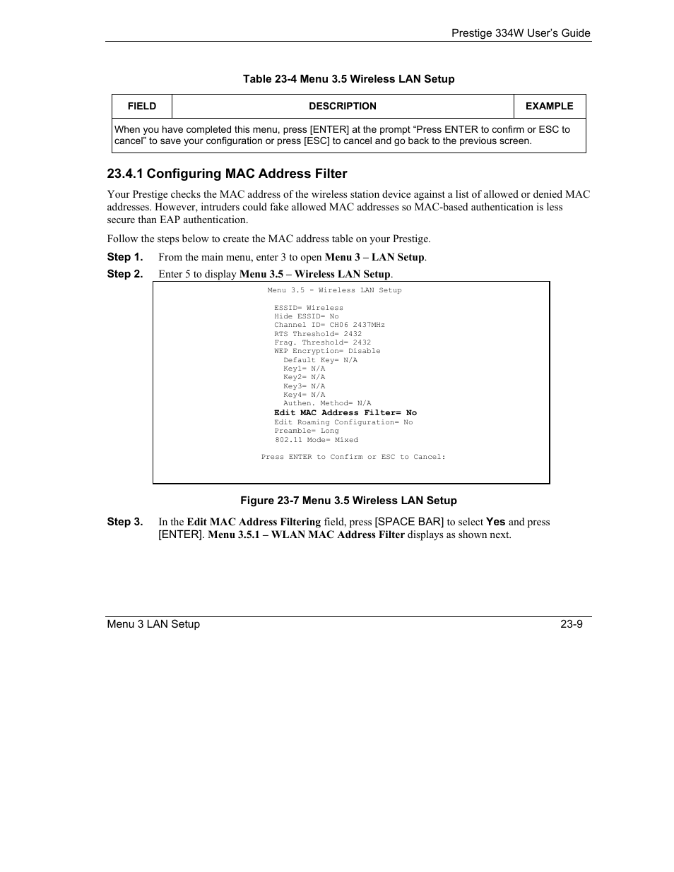 Configuring mac address filter, 1 configuring mac address filter | ZyXEL Communications P-334W User Manual | Page 305 / 496