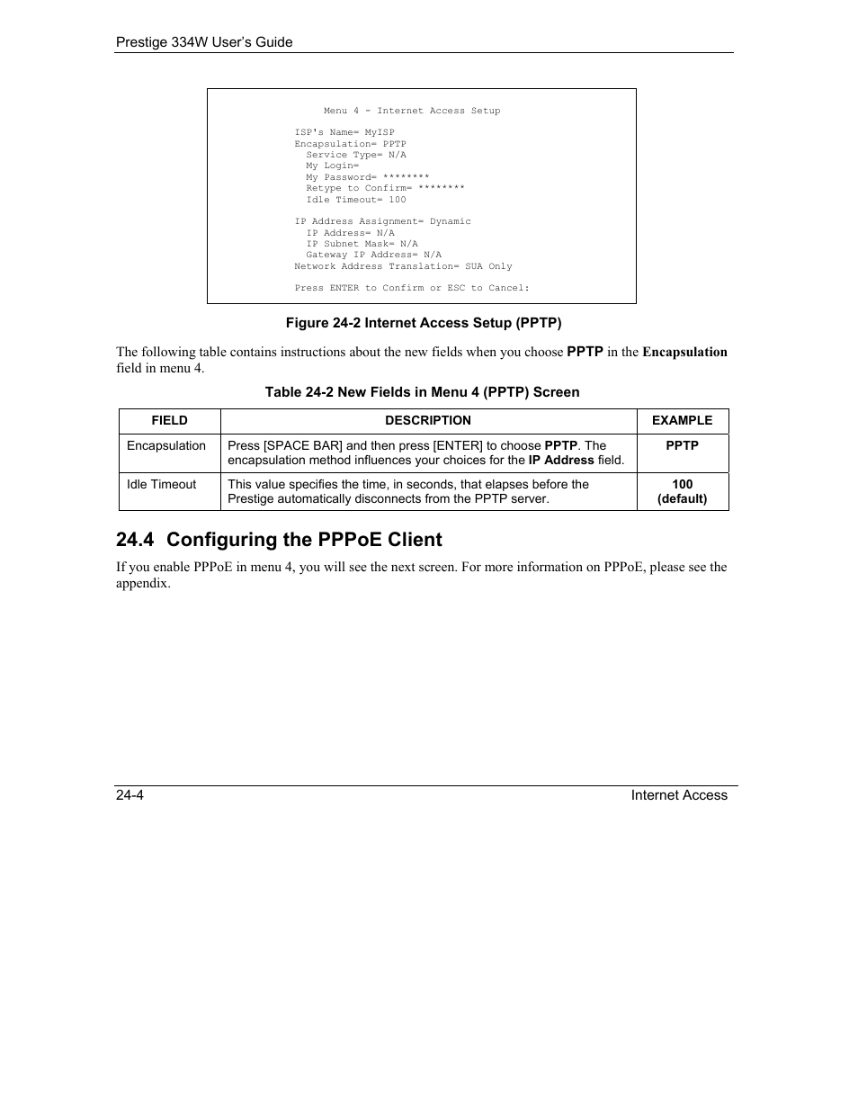 Configuring the pppoe client, 4 configuring the pppoe client | ZyXEL Communications P-334W User Manual | Page 312 / 496