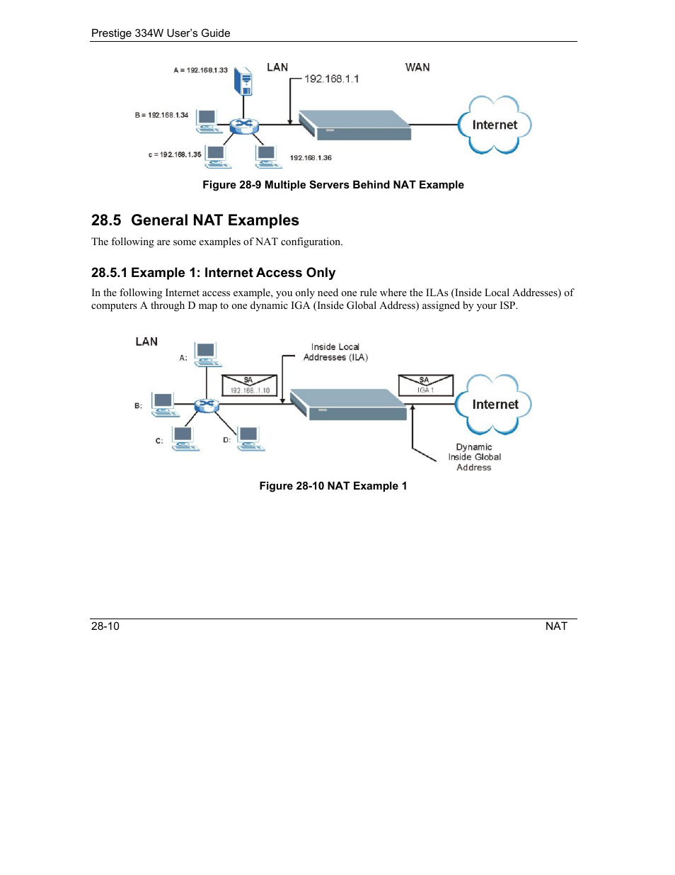 General nat examples, Example 1: internet access only, 5 general nat examples | ZyXEL Communications P-334W User Manual | Page 342 / 496