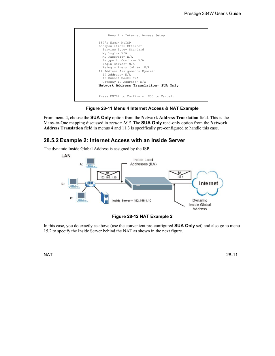 Example 2: internet access with an inside server, 2 example 2: internet access with an inside server | ZyXEL Communications P-334W User Manual | Page 343 / 496