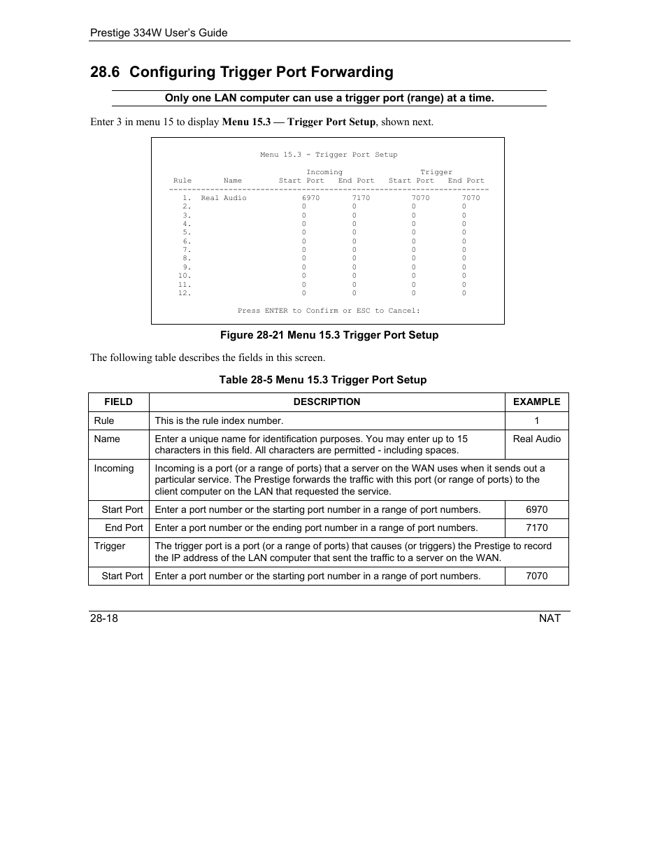 Configuring trigger port forwarding, 6 configuring trigger port forwarding | ZyXEL Communications P-334W User Manual | Page 350 / 496