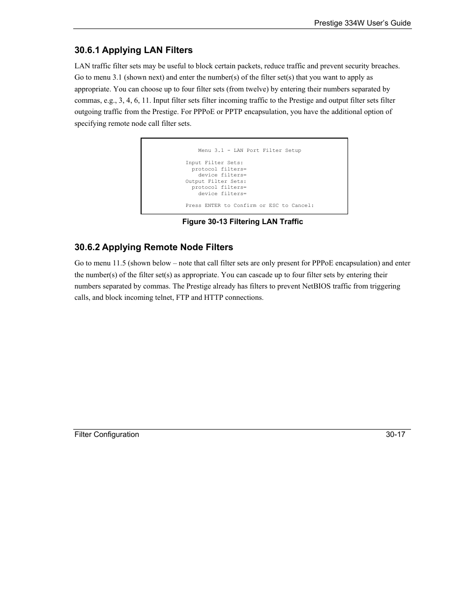 Applying lan filters, Applying remote node filters | ZyXEL Communications P-334W User Manual | Page 373 / 496