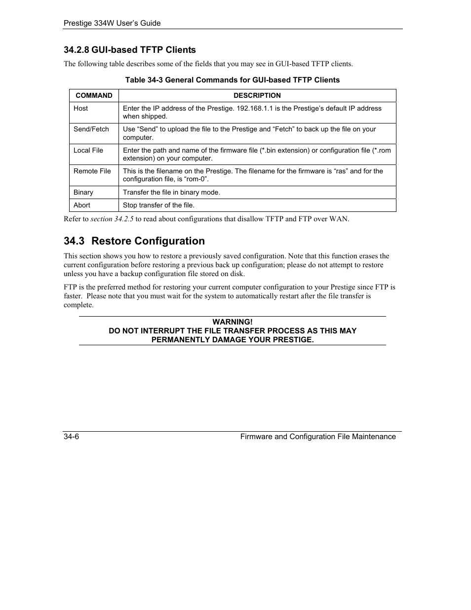 Gui-based tftp clients, Restore configuration, 3 restore configuration | ZyXEL Communications P-334W User Manual | Page 402 / 496