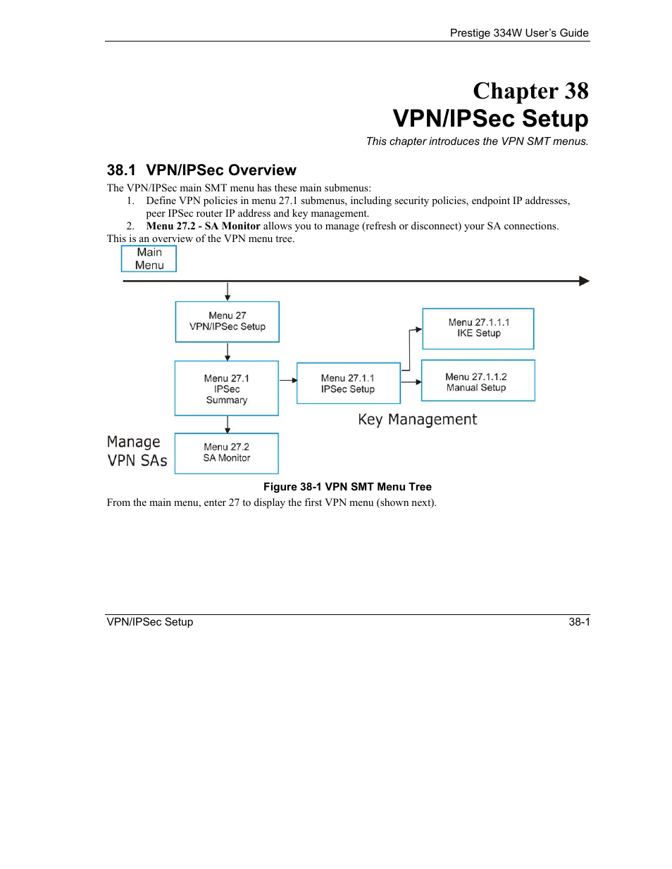 Vpn/ipsec setup, Vpn/ipsec overview, Chapter 38 vpn/ipsec setup | ZyXEL Communications P-334W User Manual | Page 425 / 496