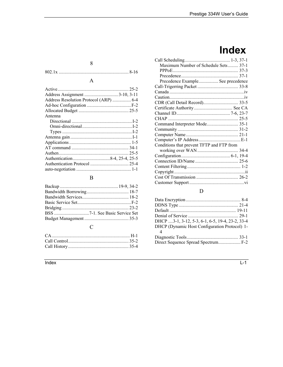 Index | ZyXEL Communications P-334W User Manual | Page 491 / 496