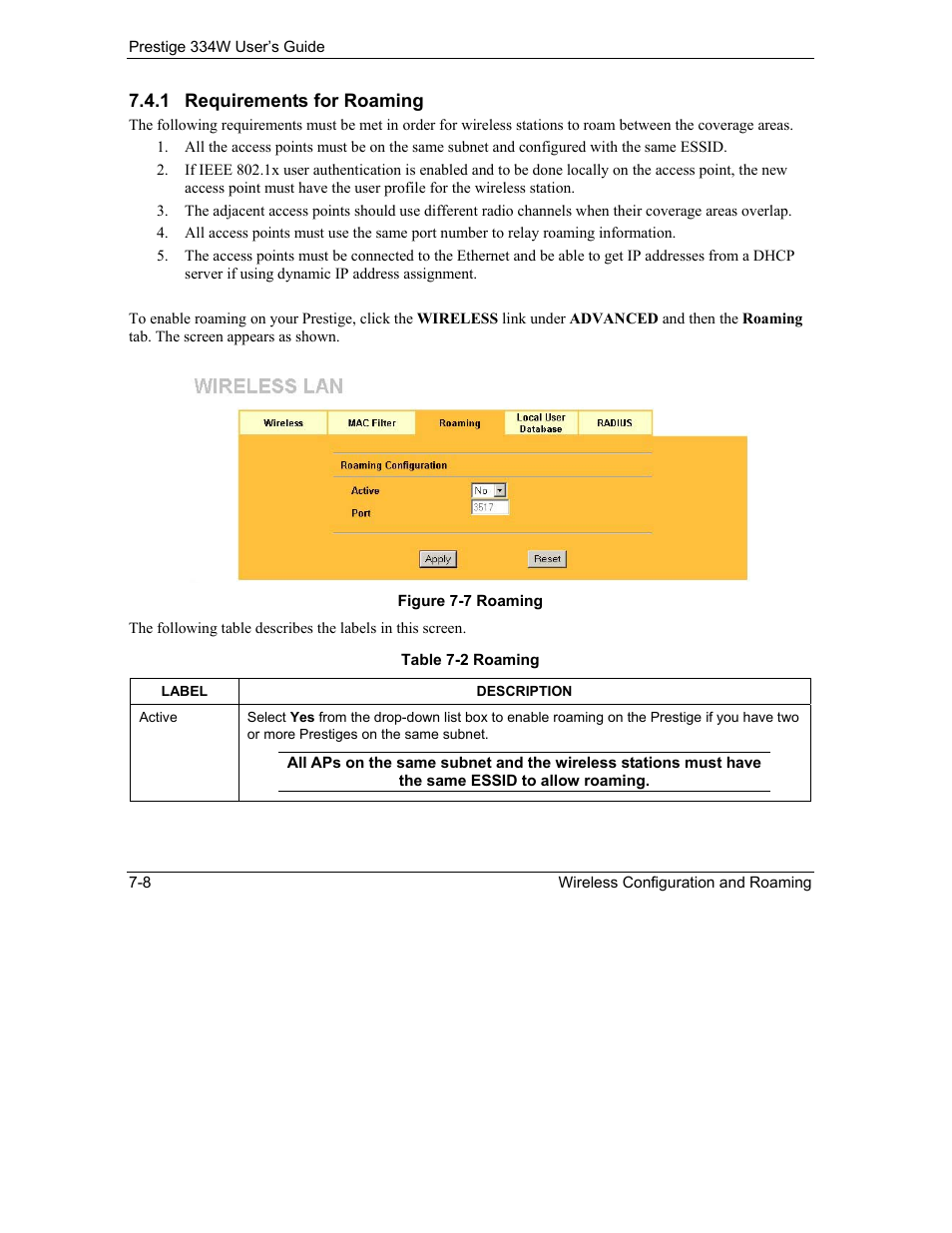 Requirements for roaming | ZyXEL Communications P-334W User Manual | Page 96 / 496