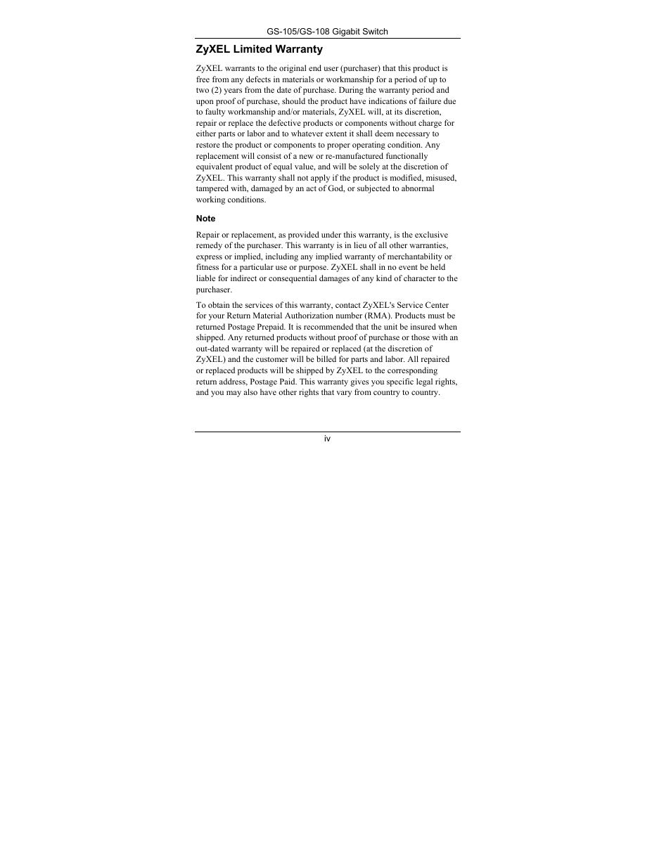 Zyxel limited warranty | ZyXEL Communications GS-108 User Manual | Page 3 / 7