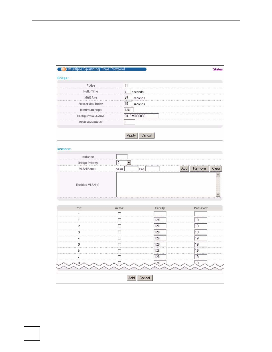 8 configure multiple spanning tree protocol | ZyXEL Communications GS-4024 User Manual | Page 122 / 462