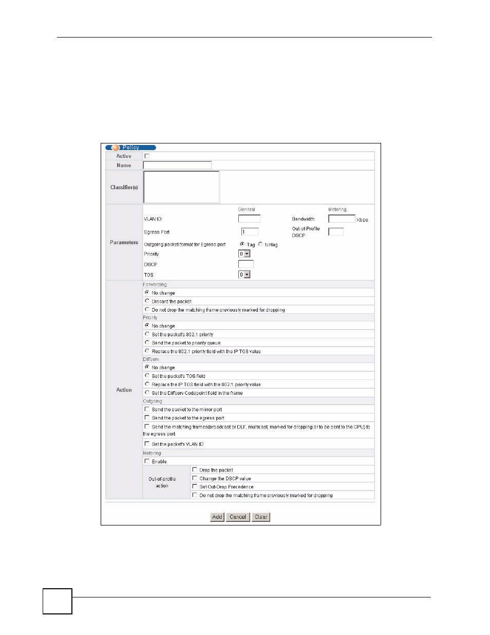2 configuring policy rules, Figure 76 advanced application > policy rule | ZyXEL Communications GS-4024 User Manual | Page 158 / 462