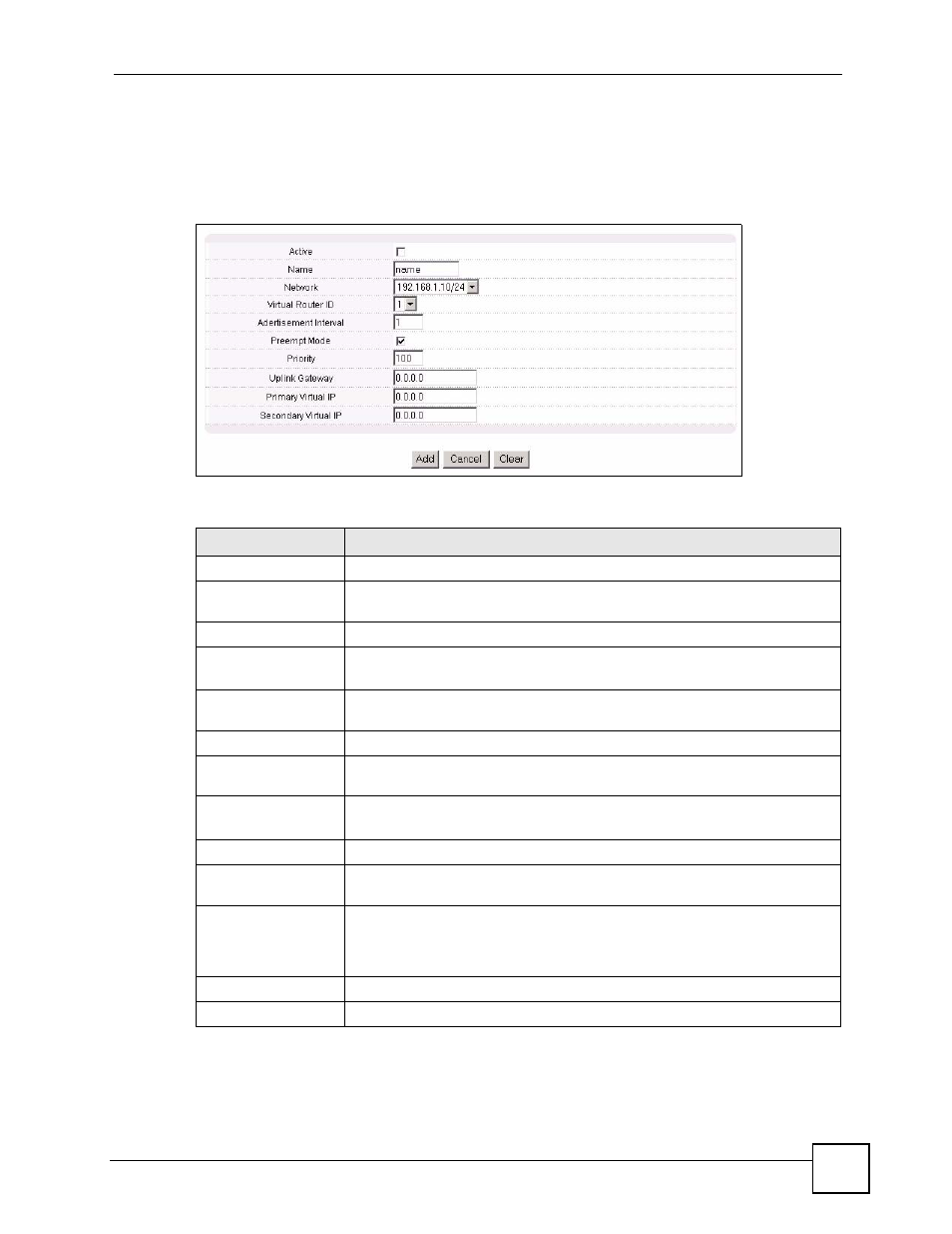 3 configuring vrrp parameters, Figure 156 vrrp configuration: vrrp parameters, Table 107 vrrp configuration: vrrp parameters | ZyXEL Communications GS-4024 User Manual | Page 271 / 462