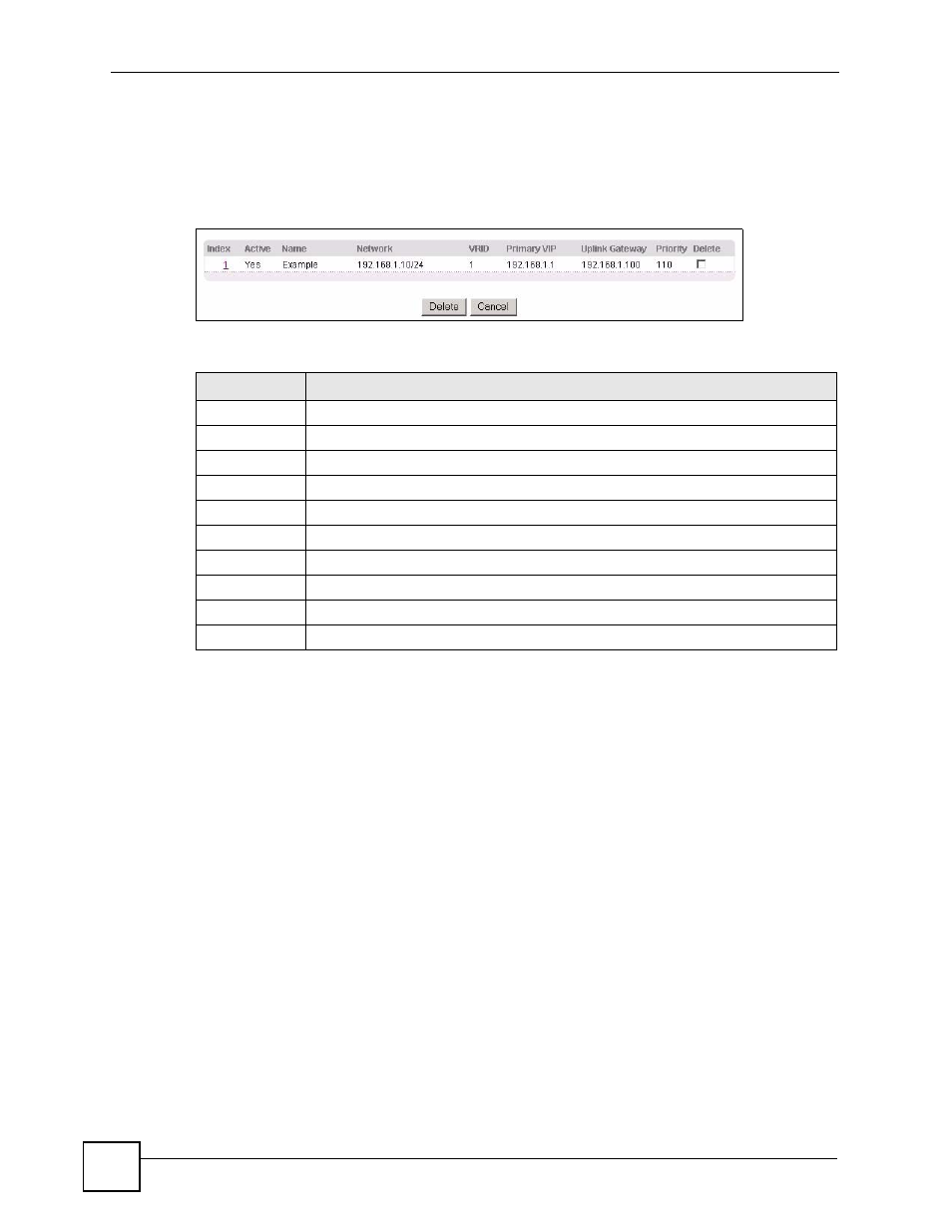4 vrrp configuration summary, 5 vrrp configuration examples, 1 one subnet network example | Figure 157 vrrp configuration: summary, Table 108 vrrp configuring: vrrp parameters | ZyXEL Communications GS-4024 User Manual | Page 272 / 462