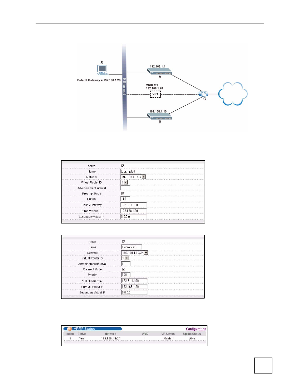 Figure 161 vrrp example 1: vrrp status on switch a | ZyXEL Communications GS-4024 User Manual | Page 273 / 462